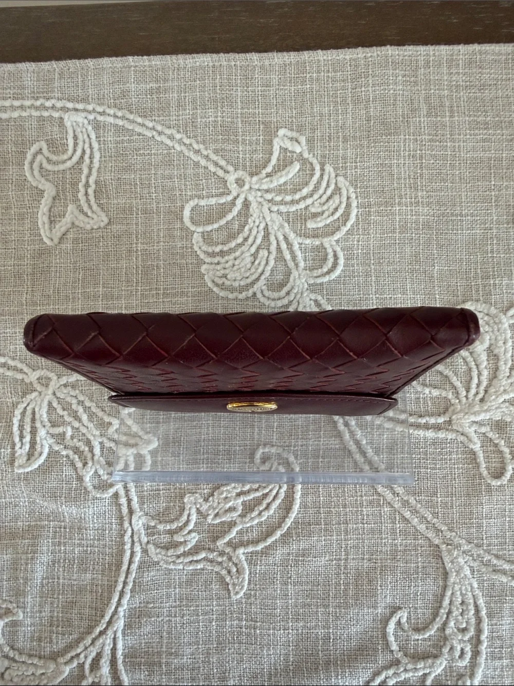 Etienna Aigner Vintage Brown/Burgundy Woven Soft Leather Bifold Wallet
